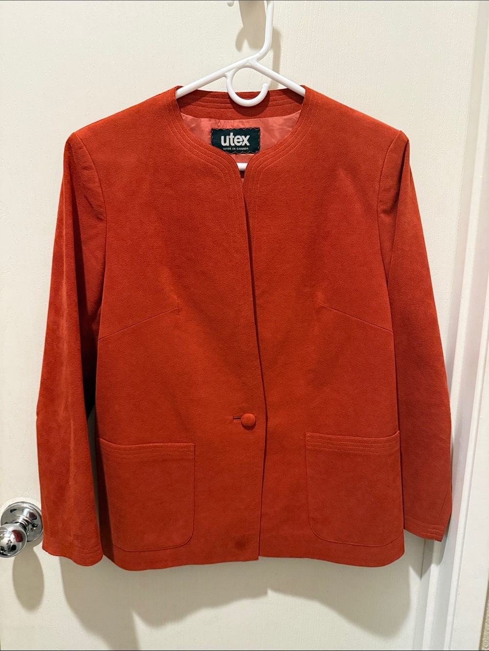 Utex Brick Red Collarless Blazer Jacket